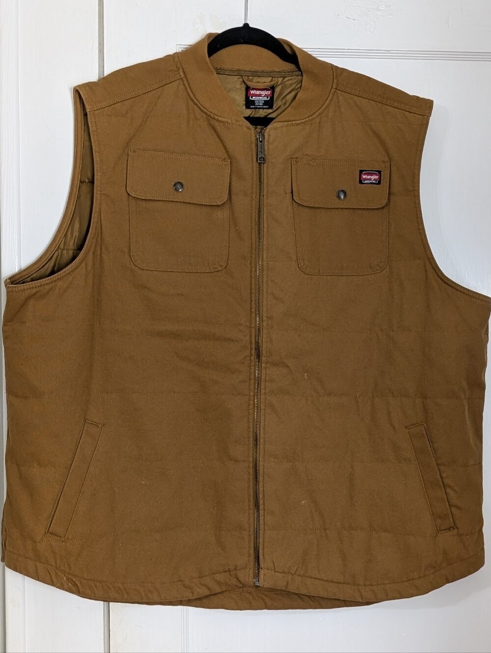 Wrangler Workwear Mens 3XL Canvas Quilted Zip Front Utility Work Vest Duck Brown